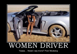 women-driver-poor-mustang-stuck in mud