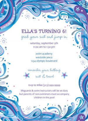 Blue Swirly Swim Party Invitations