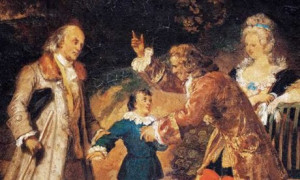 depiction by Achille Devaria of Voltaire greeting Ben Franklin and ...