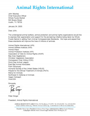Whole Foods–quite understandably–used this letter for PR purposes ...