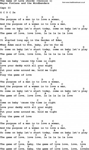 Song lyrics with guitar chords for The Game Of Love - Wayne