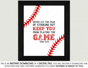Baseball Quote Print Art Babe Ruth Quote Red by SassyGraphicsNow, $3 ...