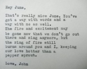 ... LETTER, by JOHNNY Cash to June Carter typed on a vintage typewriter