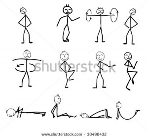funny fitness silhouettes, cartoon illustration - stock photo
