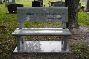 Leslie Nielsen’s grave is park bench!