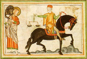 13th century depiction of a riding horse.