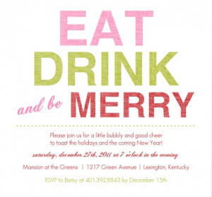 Festive Eat Drink Be Merry Holiday Party Invitation