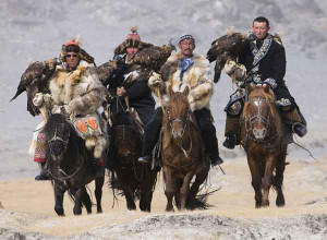 Nomads hunting with Golden Eagles in Western Mongolia.