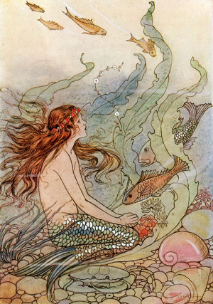 Free Vintage Clip Art - Vintage Mermaid Watercolor and Seashells