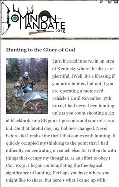 Blog I wrote: Hunting to the Glory of God dominionmandatedo...