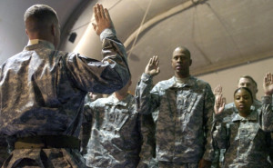 Junior-enlisted Soldiers in Afghanistan reciting 