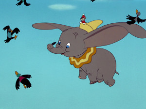 Dumbo takes flight for the first time.