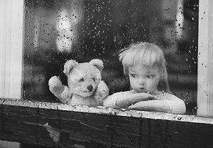 bear, black, doll, lonely, rain, white, window