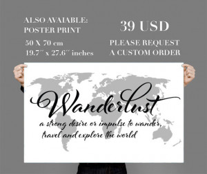 Wanderlust Travel Quote World Map Wall Art Decal - Thumbnail 2