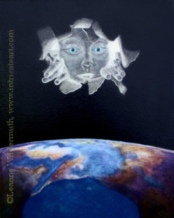 surrealism oil pastel painting earth god omniscient observation