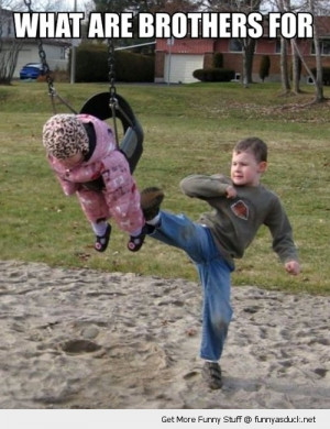 brother boy kicking baby swing park funny pics pictures pic picture ...