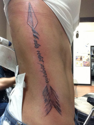 Lettering Arrow Tattoo On Rib Side