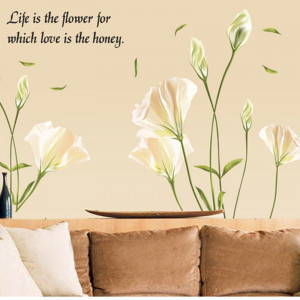 Life Is Flower English Quote Saying Letters Wall Stickers Lily Flower ...