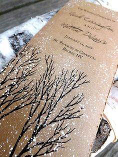 Winter Wedding program rustic winter tree and snow hand painted on ...