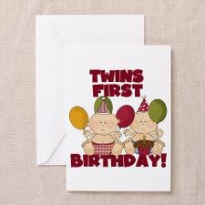 Twins 1st Birthday Boys Greeting Card for
