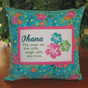 Hawaiian #Ohana #Family Embroidered Quote Pillow #Hibiscus design by ...