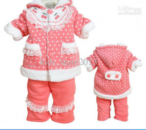 Winter baby clothing cute lace hoodies cotton coat+pants girls clothes ...