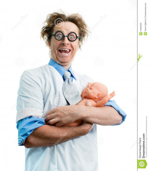 Funny Pediatrician Holding Baby