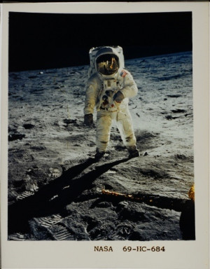 Astronaut Buzz Aldrin stands on the lunar surface, photographed by ...