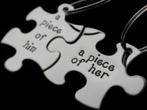 Hand Stamped Puzzle Piece Keychain Set - Gift For Him & Her