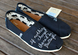 Custom quote butterfly TOMS shoes on Etsy, $119.00