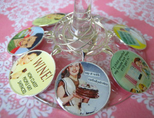 retro funny women, wine charms, party favors, hostess gifts, fun wine ...