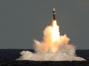 Royal Navy Trident submarine HMS Vigilant fires an unarmed Trident II ...