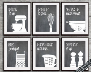 ... , measuring cup, spices) Set of 6 Art Print (Featured on Blackboard