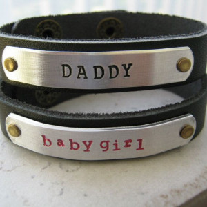 Daddy and Baby Girl, Set of 2 Personalized Leather Cuff Bracelets, 1/2 ...