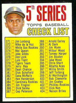 ... 1967 Topps #361 5th Series Checklist [#a] (Roberto Clemente) (Pirates