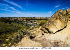 ... Missouri River in Theodore Roosevelt National Park - stock photo