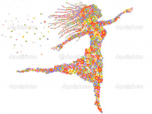 Beautiful dancing floral girl - Stock Illustration