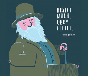 Commissioned illustration of a Walt Whitman portrait and quote.