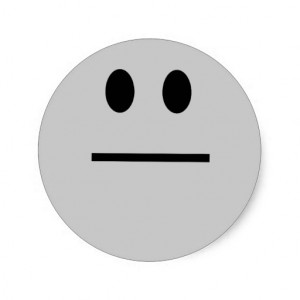Serious smiley face (grey) round sticker
