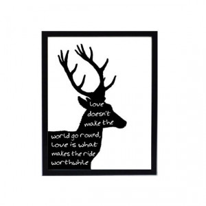 ... deer love silhouette quote letters art print black white home decor