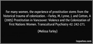 of prostitution stems from the historical trauma of colonization ...
