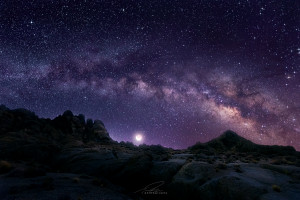 Full moon over Alabama Hills, North California, with milky way visible ...