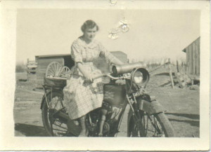 Girl Old Motorcycle Post