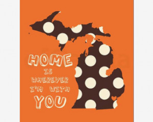 Home State Map Wall Art Print Fall Orange Brown Beige, Michigan ...