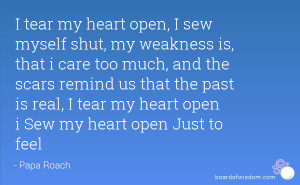 tear my heart open, I sew myself shut, my weakness is, that i care ...