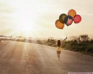 alone, girl, with, balloons, beautiful