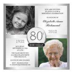 80th birthday invitations | Silver 80th Birthday Invitations Then ...