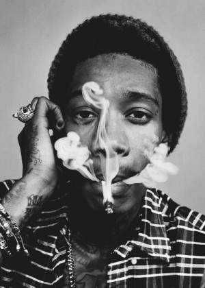 black and white, smoke, tattoos, weed, wiz khalifa