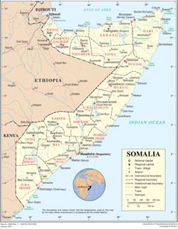 Physical Map Of Somalia Africa