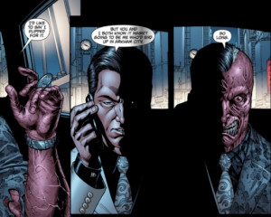Two-Face calls Selina to taunt her over her impending capture